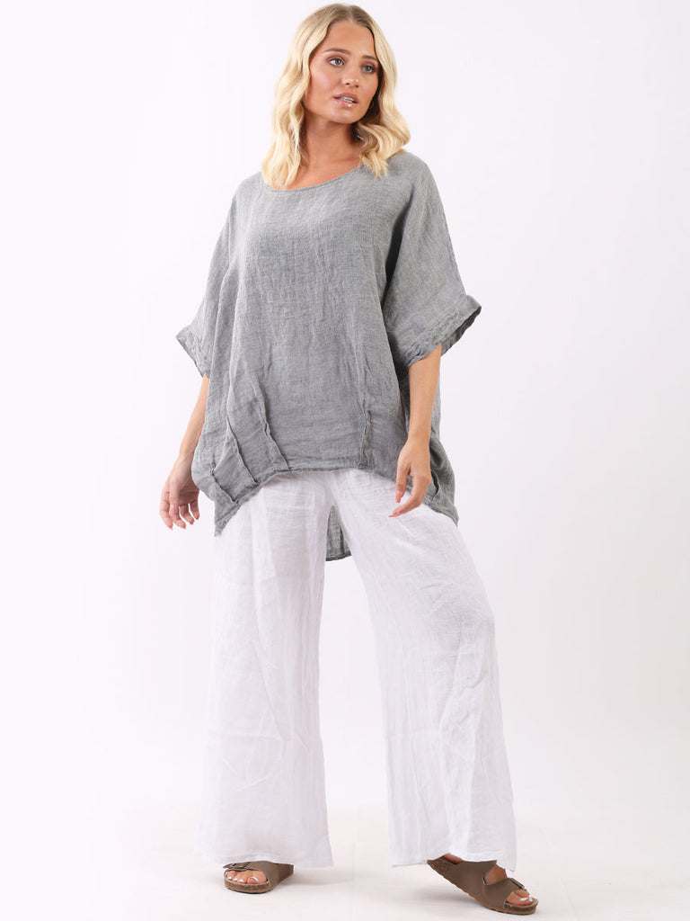 Vintage Wash Batwing Linen Top Charcoal