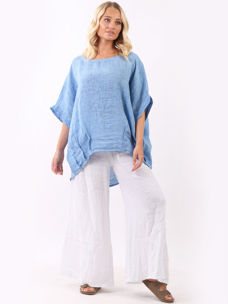 Vintage Wash Batwing Linen Top Denim