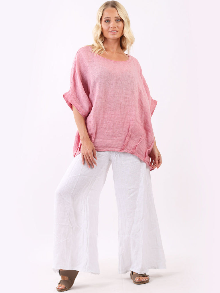 Vintage Wash Batwing Linen Top Fuchsia