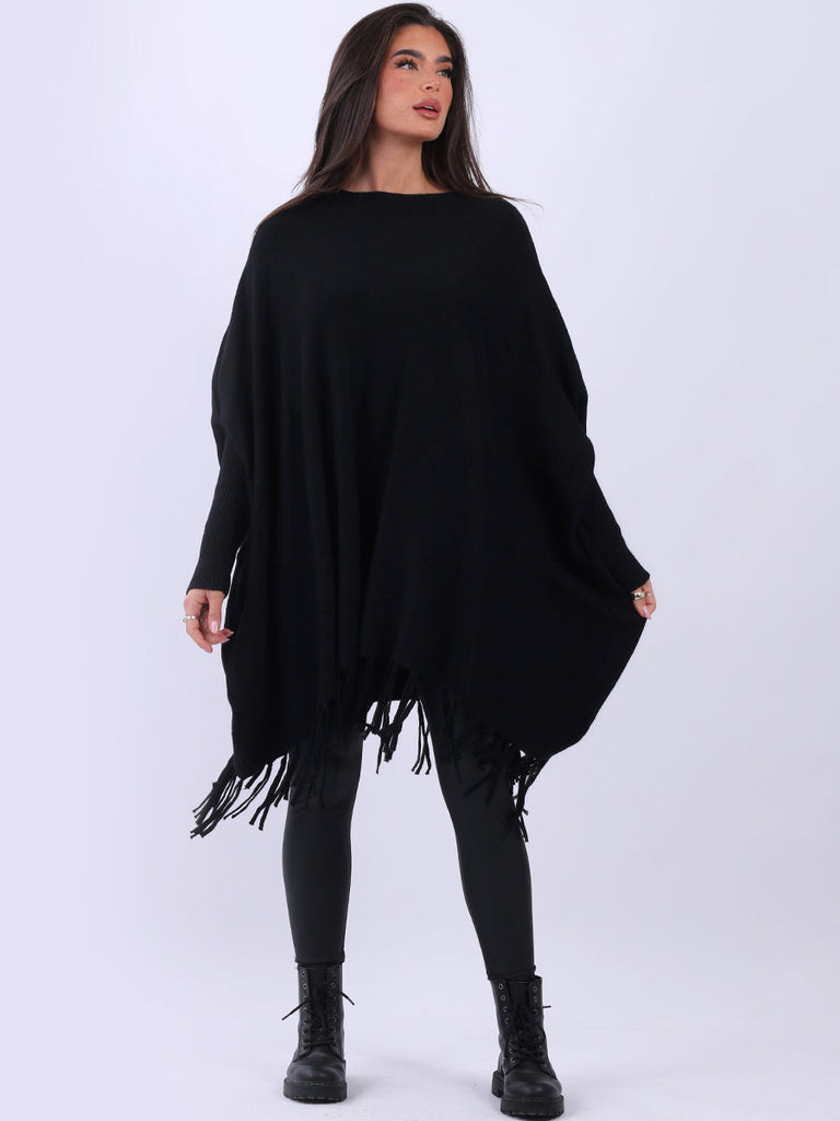 Knitted Oversized Poncho Black