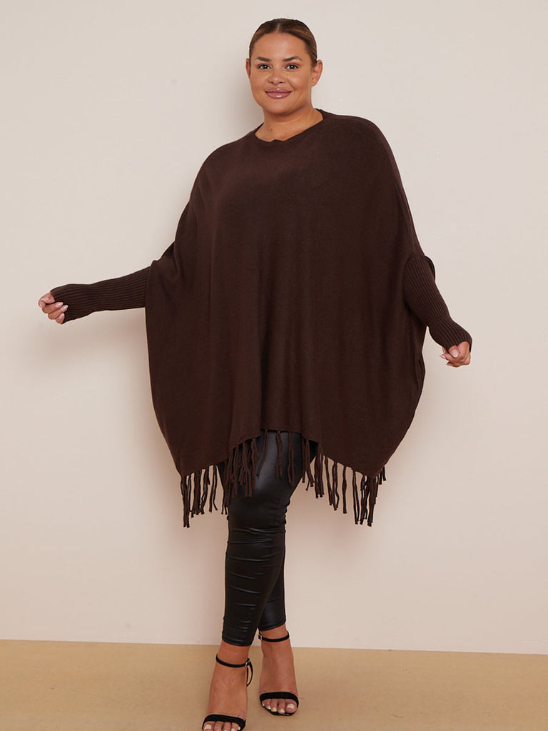 Knitted Oversized Poncho Chocolate